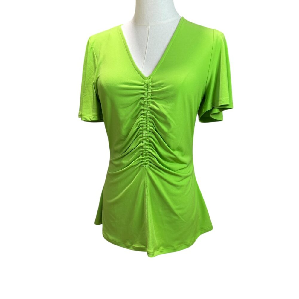 Michael Kors Ruched Front V-Neck Top in Lime Green | Size M NEW - Picture 1 of 9